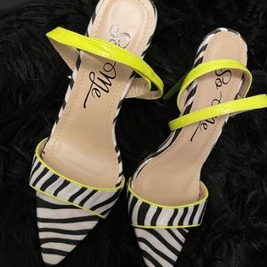 Black/White and neon Green Heels